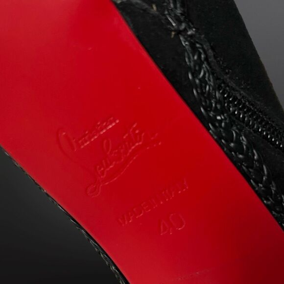 (1) Christian Louboutin Sultane Black Suede Braided Leather Trim Ankle RT Boot - Picture 2 of 13